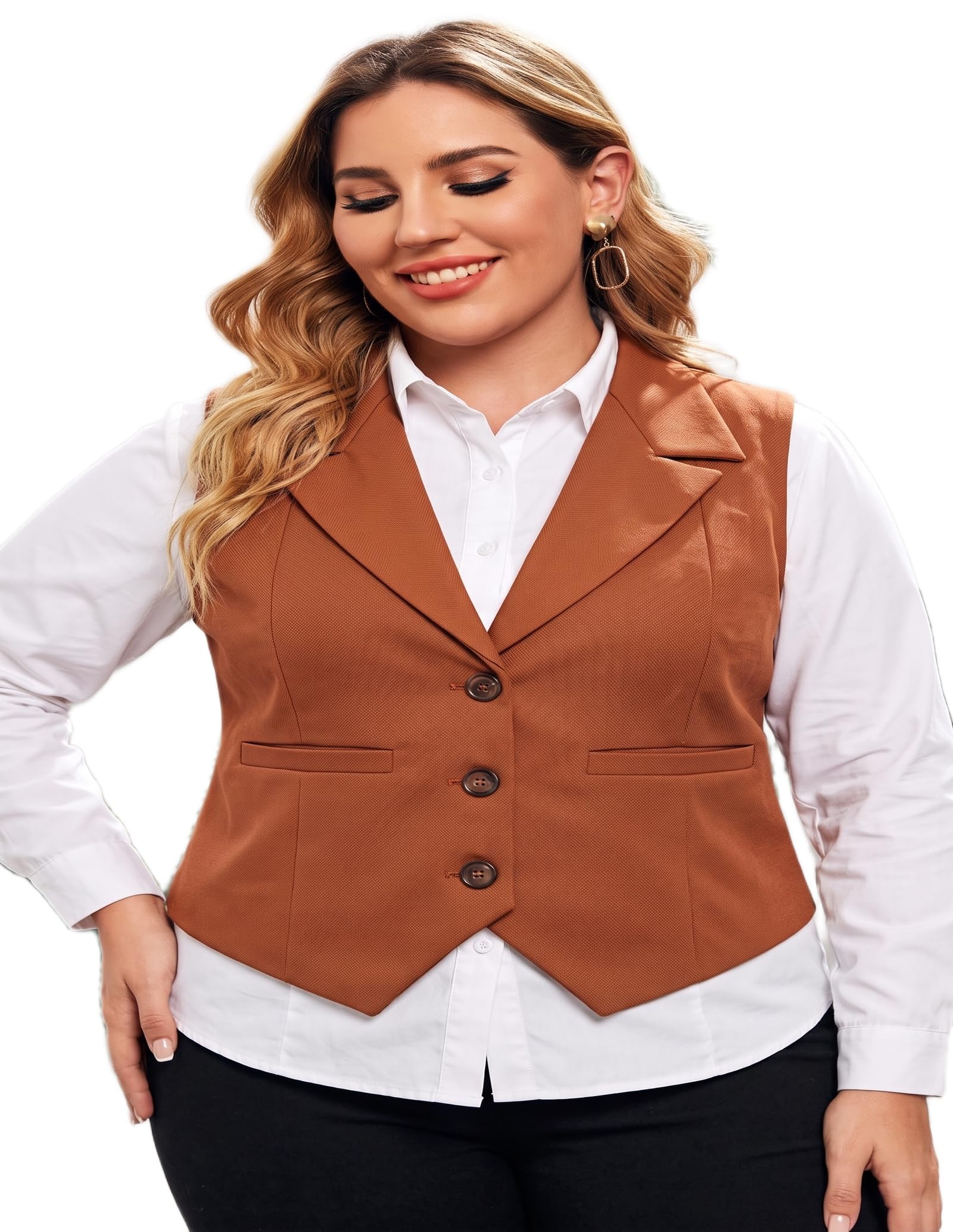 perfect productions Women's Classic Camel Brown Waistcoat | Formal Sleeveless Blazer Vest for Work & Casual Wear-picture-11