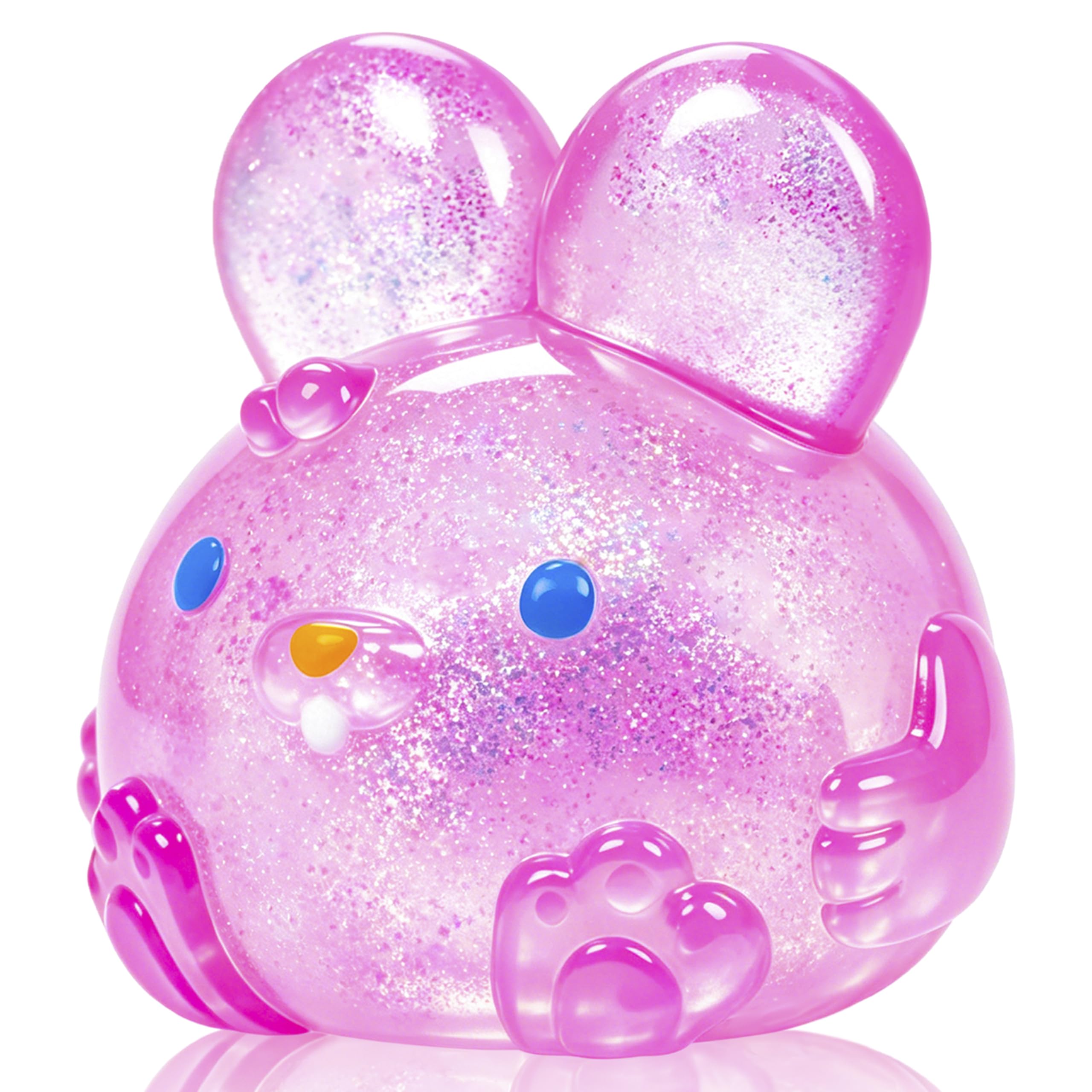 Easter Bunny Squishies Squeeze Toys for Kids Adults, Easter Basket Stuffers Glitter Taba Rabbits Stress Balls for Boys Girls, Squishy Easter Rabbits Sensory Fidget Toys for Autism, (Pink)