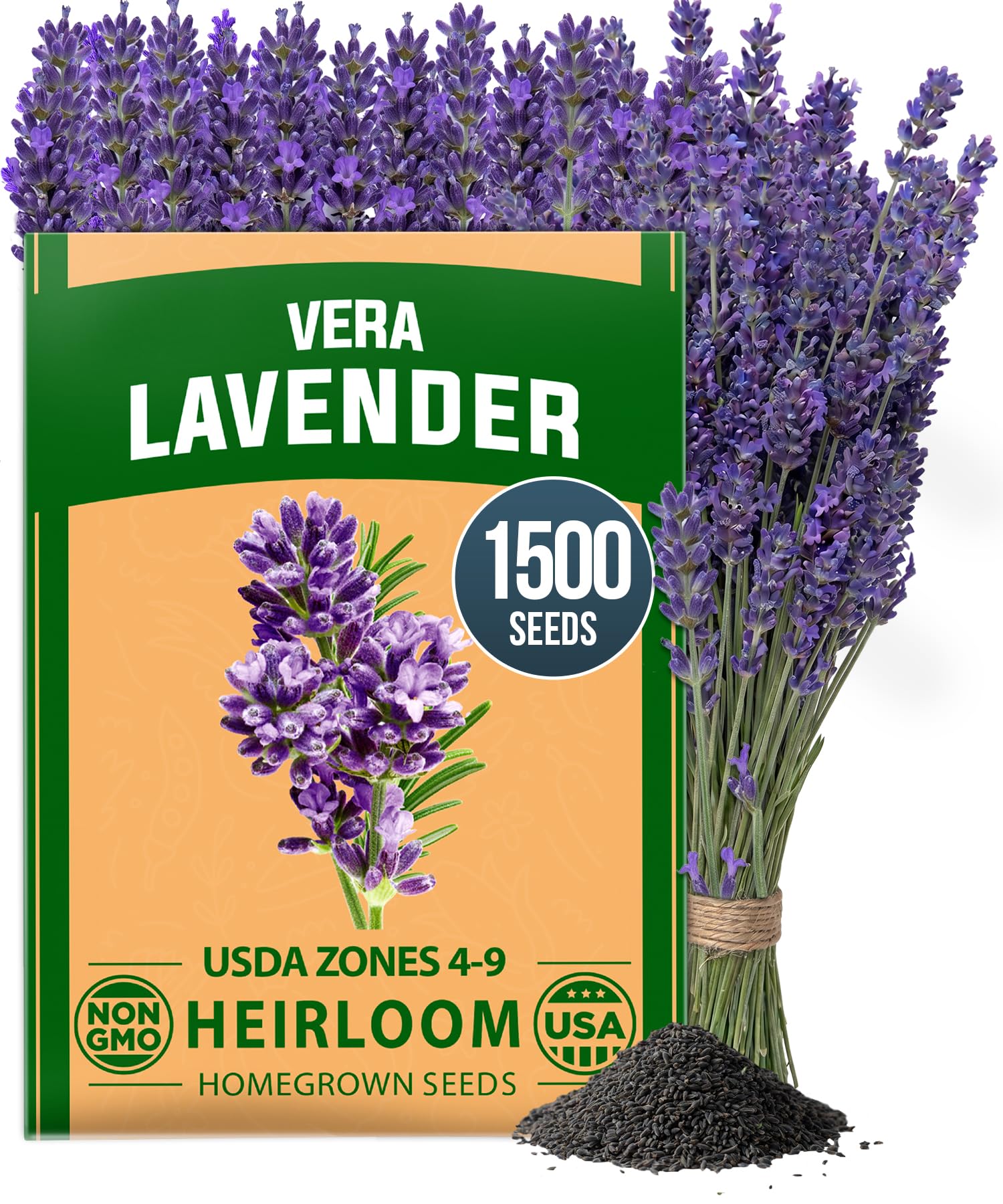 HOME GROWN Non GMO English Lavender Seeds 1,500+ Wildflower Seed for Planting Indoor/Outdoor, High Germination, Plant Flower Seeds (Lavandula antustifolia)