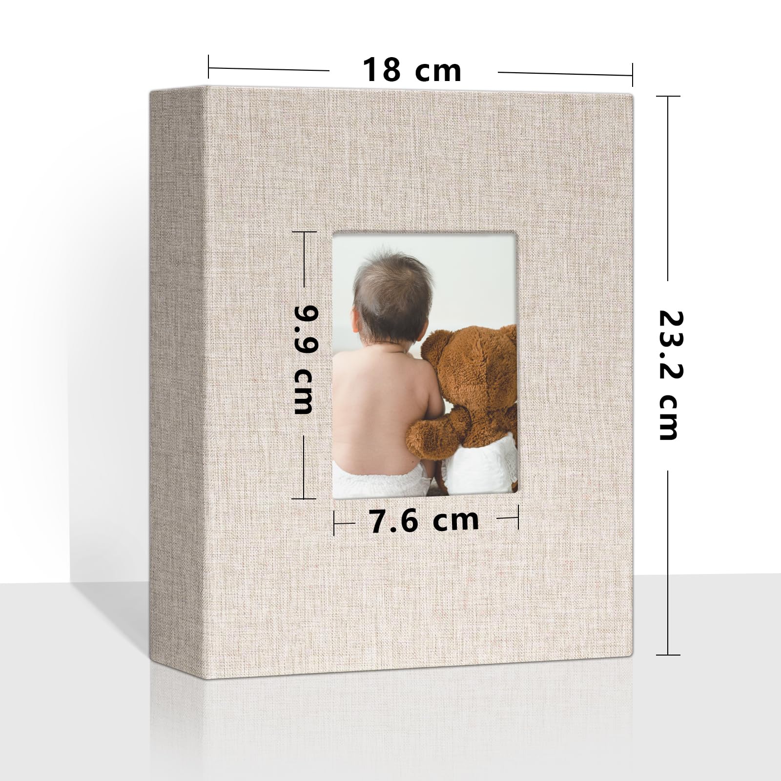 Vienrose Album fotograficzny 10 x 15 cm, 2 sztuki, 50 stron na 100 zdjęć, beżowy | Cubierta de lino, Mini álbum con ventana personalizable para viajes, bebé, body y recuerdos.