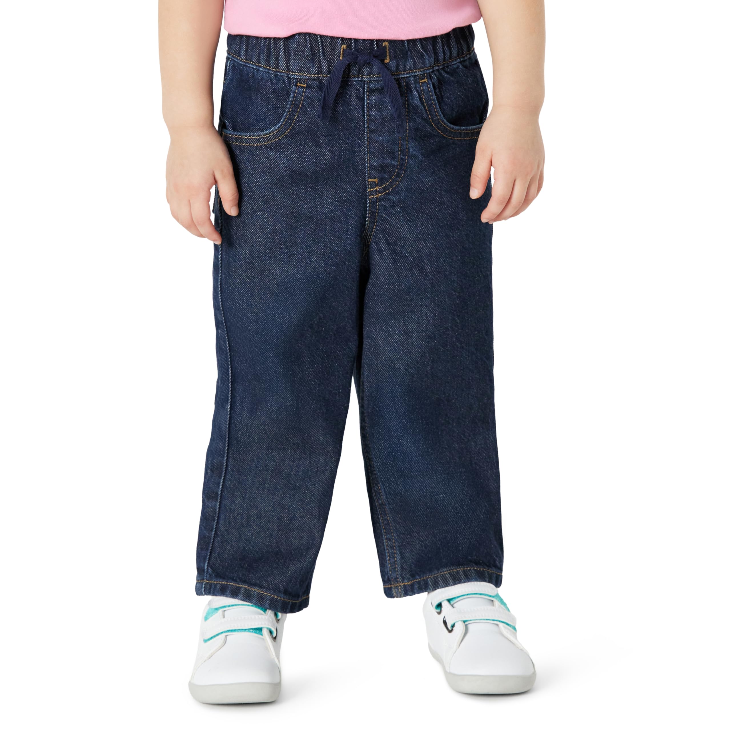 Amazon Essentials Baby Girls' Soft Stretch Relaxed-Fit Wide Leg Jeans, Dark Wash, 2T