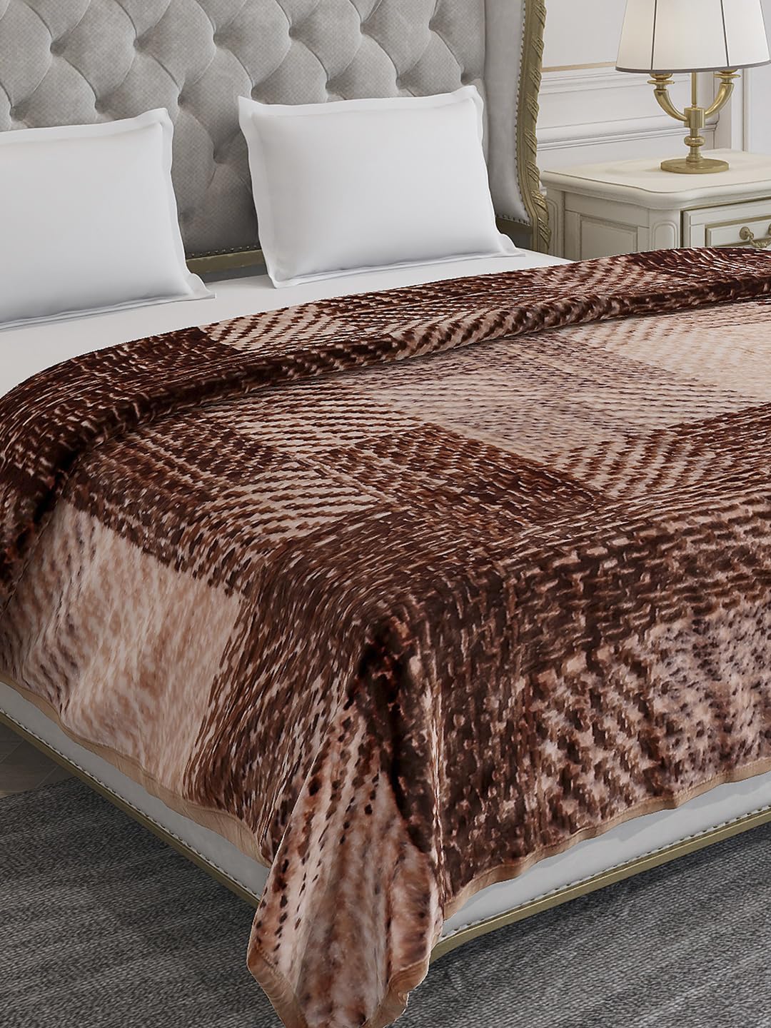 Monte Carlo Double Bed Winter Blanket Denny PVC 106 GSM 1 Ply 1 Blanket (220 CM X 240 CM) Brown-image-38