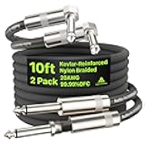 Right Angle Guitar Cable 10 ft 2 Pack, Nylon Braided Anti-Kinking Kevlar-Reinforced, 20 AWG 99.99% OFC 1/4 Instrument Cable, AL & OFC Shielded Guitar Cord for Fender Electric Guitar