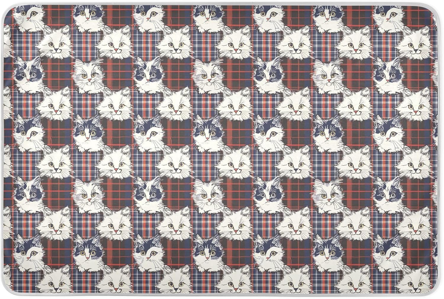 White Cats Red Plaids Extra Large Resuable Training Pee Pads for Kids Highly Absorbent Bed Pad Leakproof Quick Drying Toddler Bedding Products for Baby Boys Girls , 52" L x 34" W