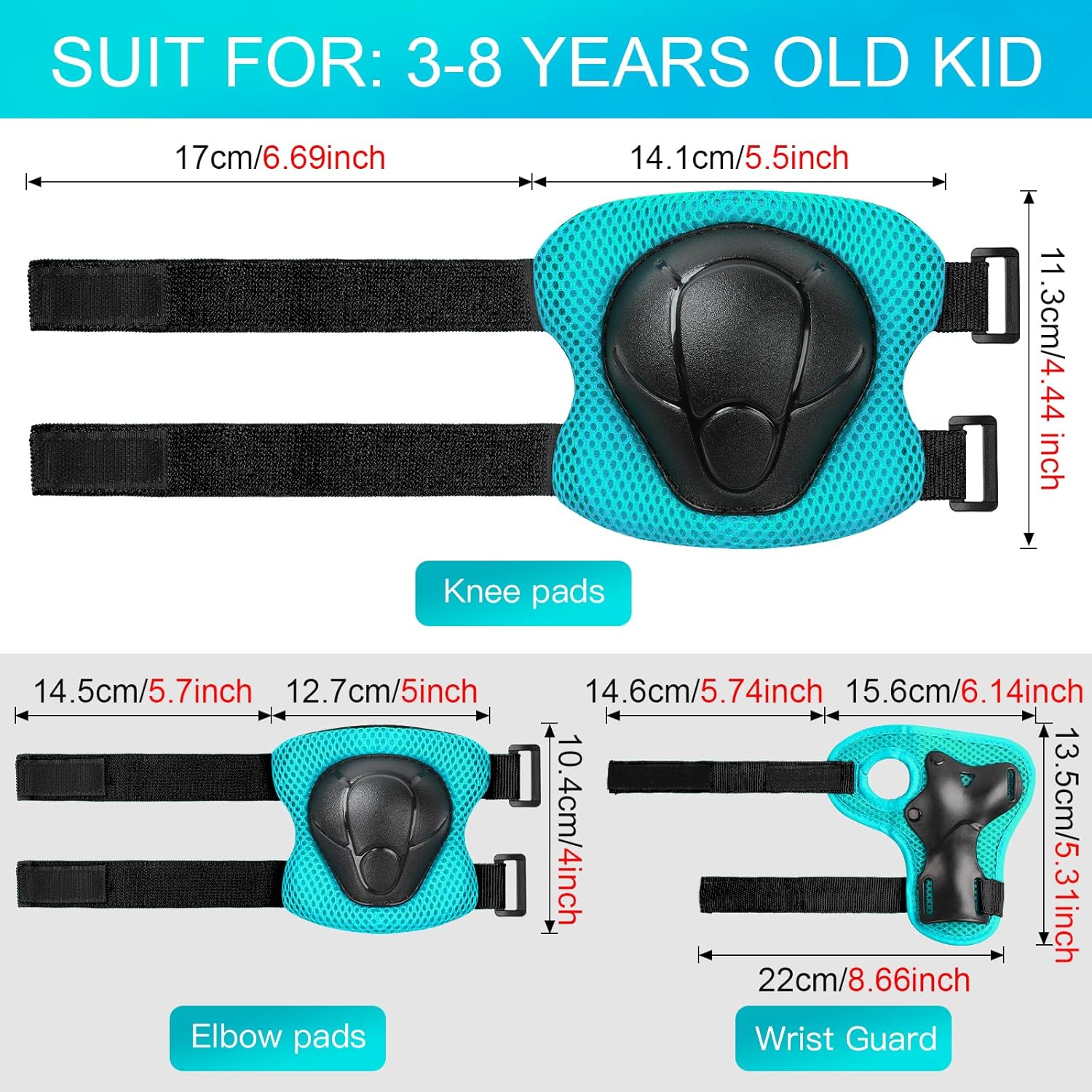 Kids Protective Gear Set Knee Pads for Kids 3-14 Years Toddler Knee and Elbow Pads with Wrist Guards 3 in 1 for Skating Cycling Bike Rollerblading Scooter - Image 5