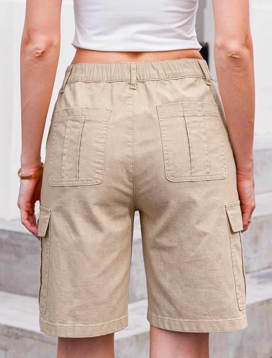  Bermuda Cargo Shorts for Women Casual Long Knee Length High Waisted Stretch Wide Leg Relaxed Fit thumbnail