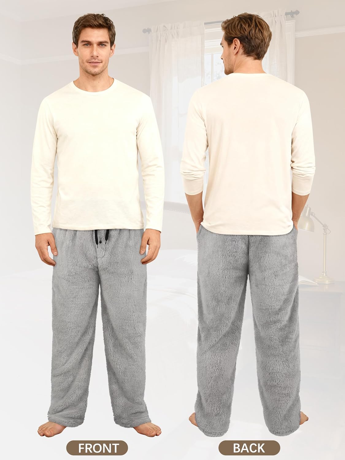 Mens Plush Pajama Pants Fluffy Fuzzy Ultra Soft Fleece Christmas Bottoms Sleepwear PJ Lounge Pants with Pockets - Image 4