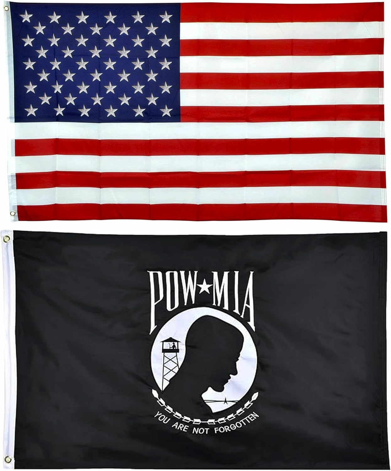 Shop72 Set of POW Flag - You are Not Forgotten, POWMIA, with 3x5 American Flag, For Outdoor and Indoor, Allegiance to USA, Garden Banner Made Heavy Duty, Bandera De Estados Unidos