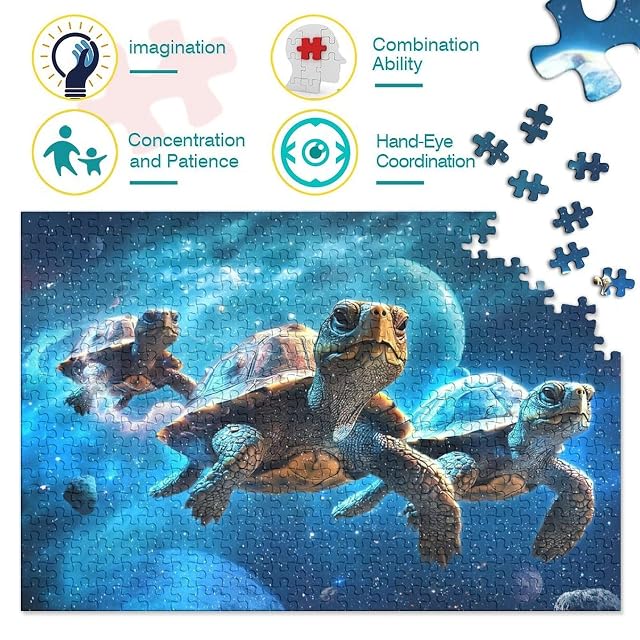 Foto 3 de 8 de Tortuga Voladora Espacio Puzzle de 1000 Piezas Papel para Adultos Escena Fantástica Estrellada Juego…