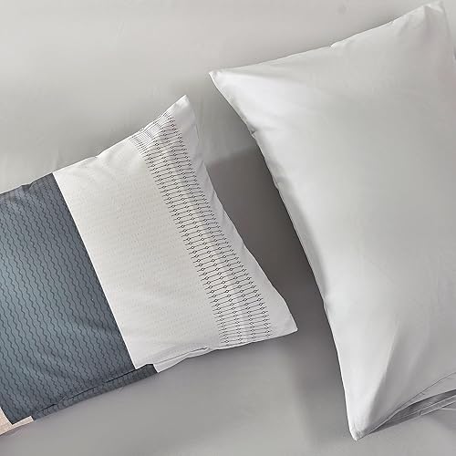 Miniatura 8 de RYNGHIPY Rust Bed in A Bag - Juego de edredón de tamaño matrimonial color naranja quemado gris juego de ropa de cama de rayas terracota para hombres