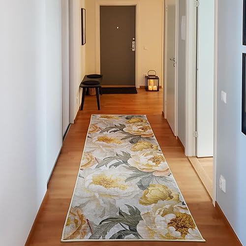 Ambesonne Floral Nostalgia Decorative Rug, Vintage Peonies Bold Blooming Petals Garden of Purity, Quality Carpet for Bedroom Dorm and Living Room,