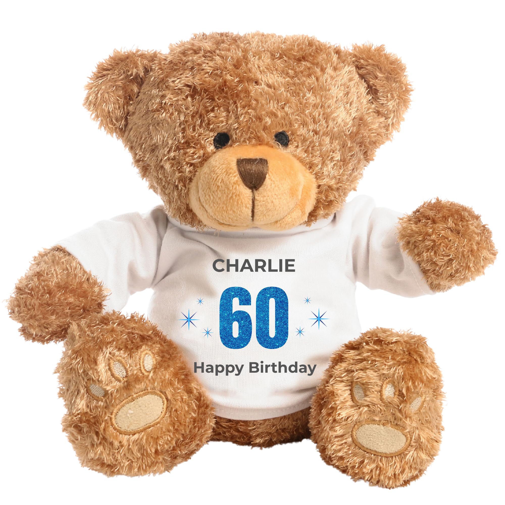 Dotty Moo Personalised 60th Birthday Classic Teddy Bear Gift for Her Him | Custom Name Keepsake Plush Bear | 60th Birthday Present (Blue)