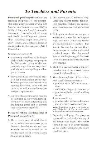Penmanship Mastery II - Abeka 5th Grade 5 Cursive Penmanship Student Work Book