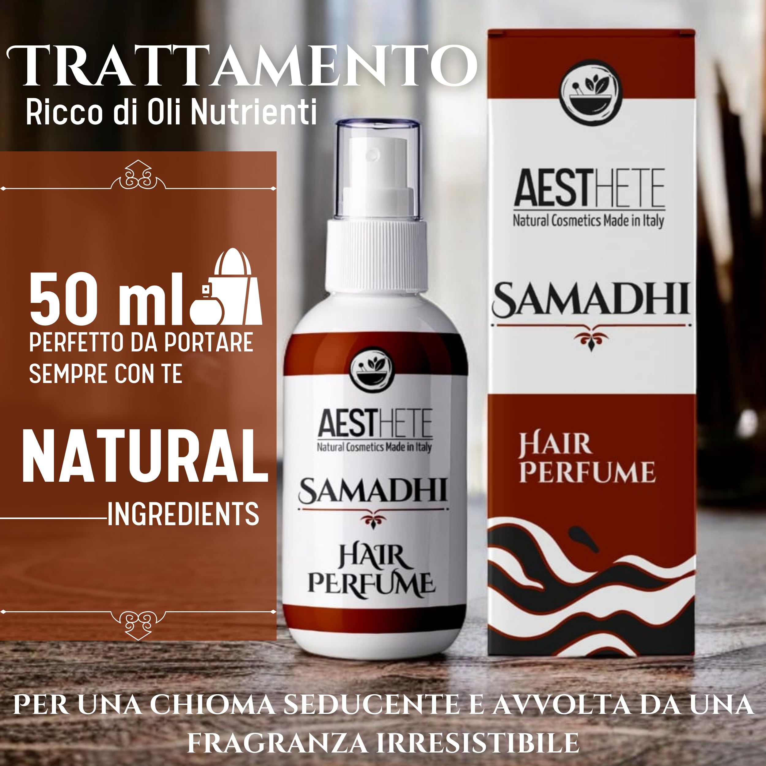 Perfumy do włosów dla kobiet 50 ml – długotrwały zapach jaśminowy, waniliowy i cydrowy – bez alkoholu, naturalny, wyprodukowany we Włoszech. AESTHETE