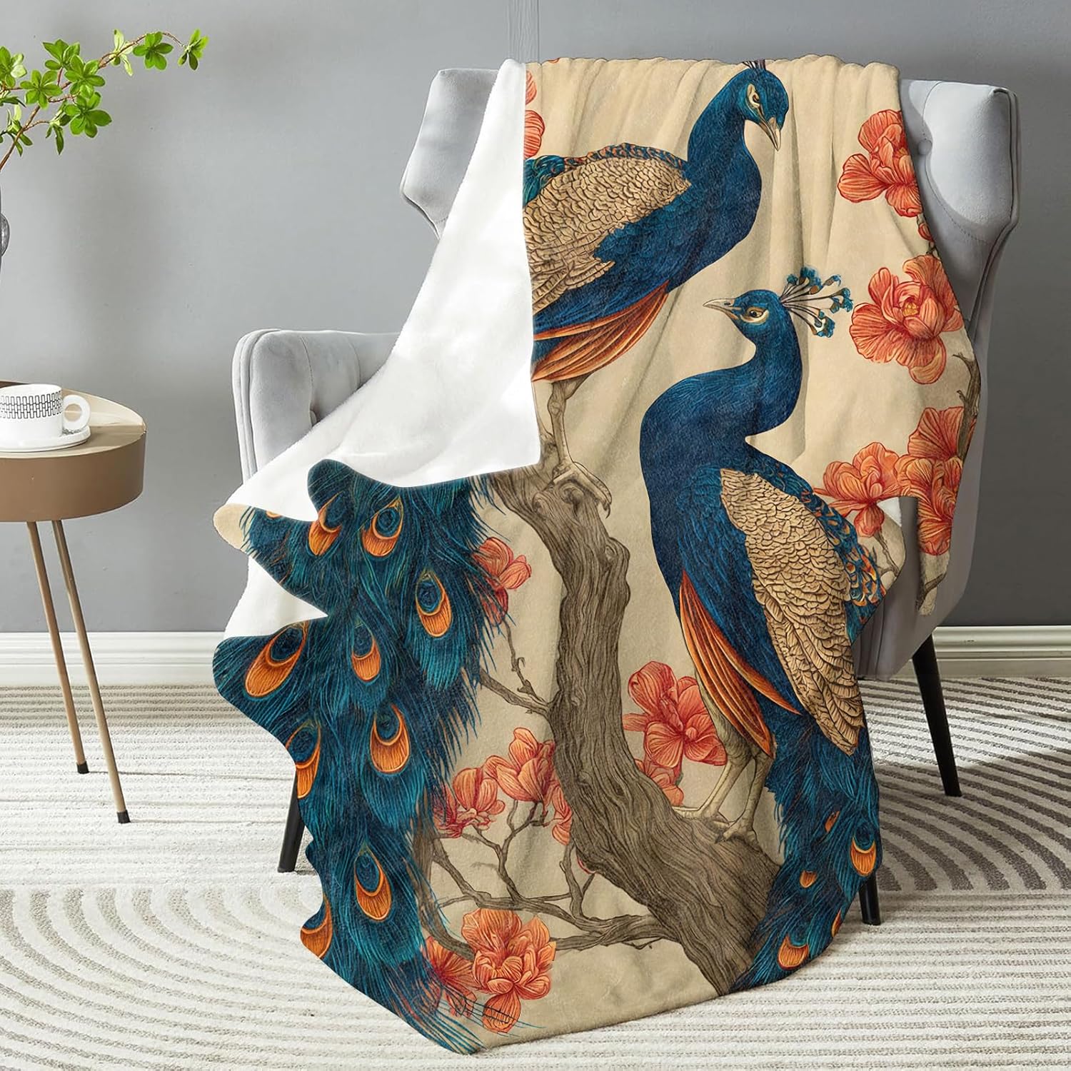 Elegant Peacock Blanket, Plush Soft Lightweight Warm Cozy Flannel 60×50 inch Throw Blanket with Exotic Bird Design for Couch, Travel, Bed, Outdoor, Gifts for Women Girls Teens Adults - Image 2