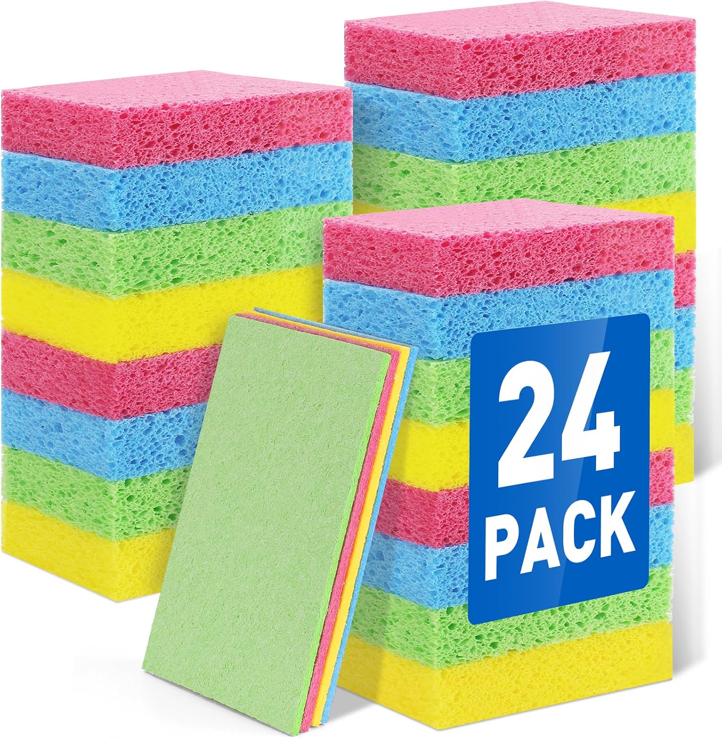 24 Pack Compressed Cellulose Sponge, Non Scratch Kitchen Sponges for Dish Cleaning, Multipurpose Household Cleaning Sponge for Kitchens, Bathrooms, Cars