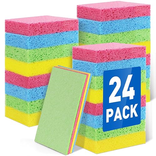 24 Pack Kitchen Sponges Non-Scratch Cellulose Sponges Bulk for Cleaning | Compressed Cellulose Sponges, Reusable Multipurpose Scrub Sponge for Kitchen, Bathroom, DIY Craft