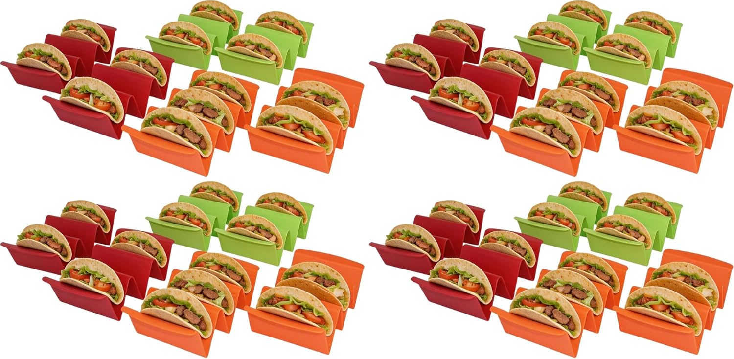 IMUSA 6 Piece Taco Holder Set, Red Oven Safe, Orange & Green