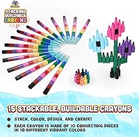 Vista 2 de Stacking Crayons, 15 pc Set, Buildable and Stackable for Drawing, Coloring, or Arts and Crafts, Large Preschool Friendly Connect Pieces, Party Favor