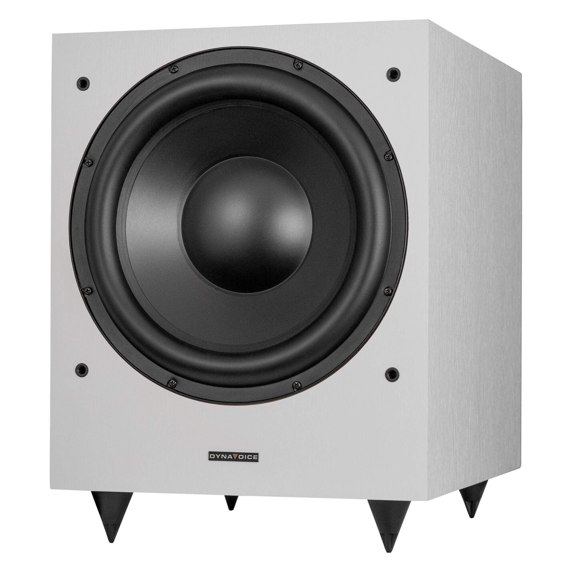 Dynavoice Magic MW-12 Blanco Mate – Subwoofer Activo 12"para Home Cinema y HiFi, Bass Reflex Inferior, Control de Fase y Crossover, Conexión LFE y Alto Nivel (Blanco, 12")