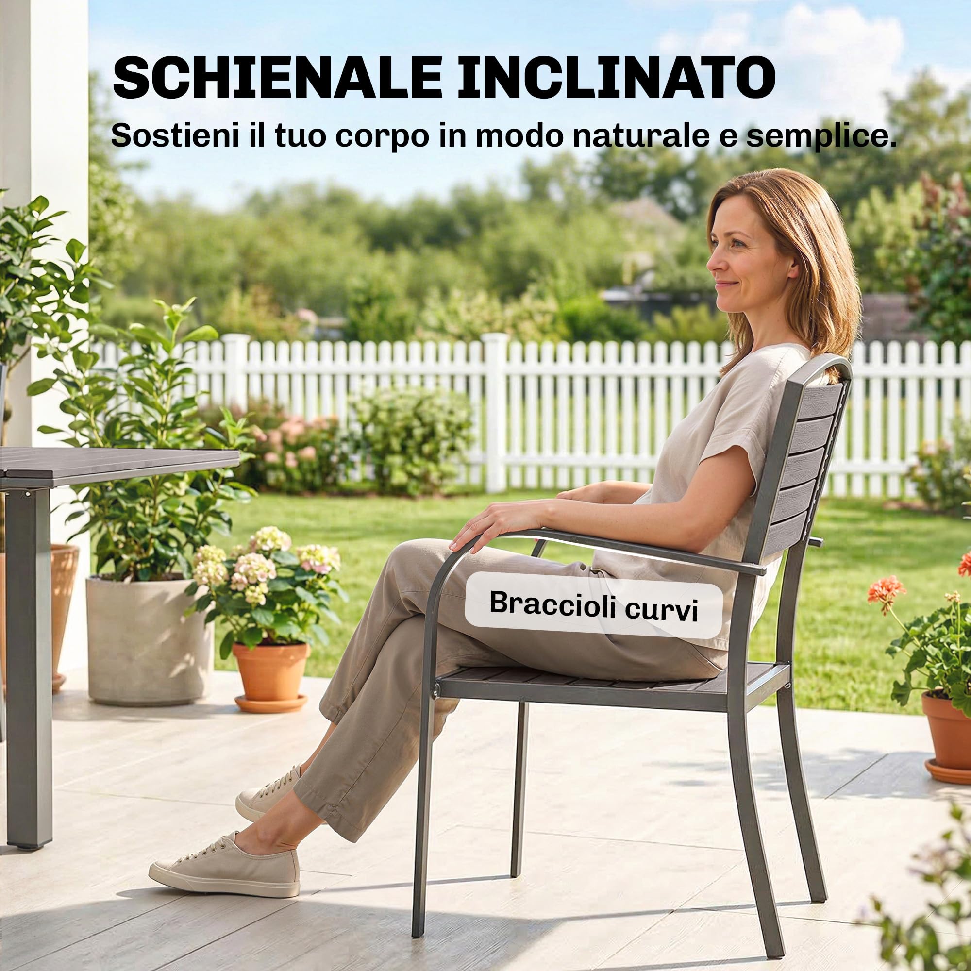 Outsunny Set Tavolo e Sedie da Giardino 9 Pezzi Pranzo Allungabile Grigio | Piano in Plastica-Legno, 8 Sedie a Doghe, Struttura in Alluminio, per Terrazza Balcone