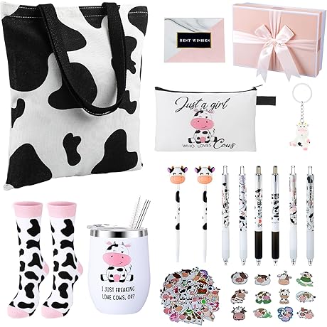 Aliceset 66 Pieces Cow Theme Birthday Basket Cow Pattern Gifts Set for...