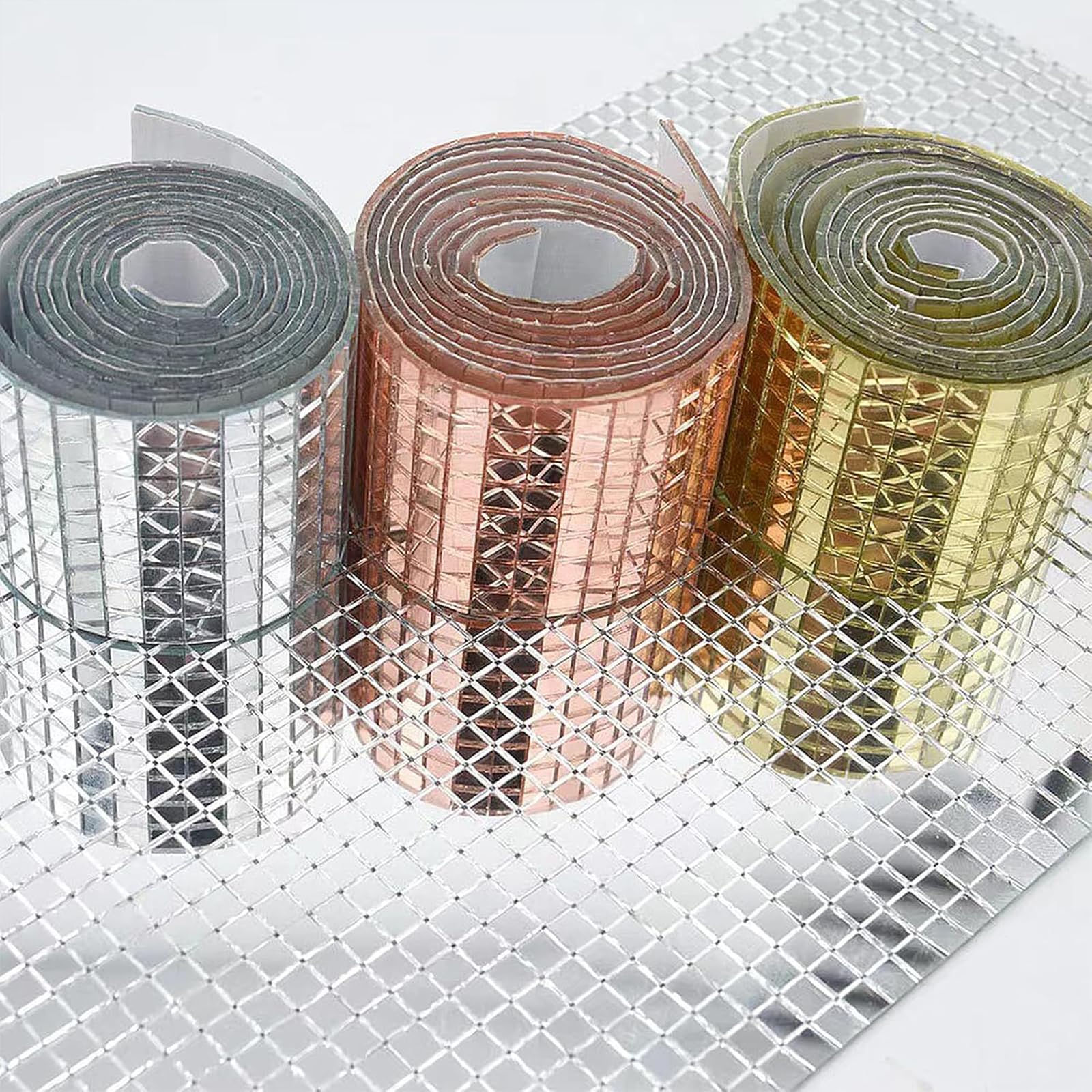 4 rotoli di piastrelle a specchio autoadesive per mosaico quadrato, 6400 pezzi, 5 x 5 mm, per decorazioni fai da te