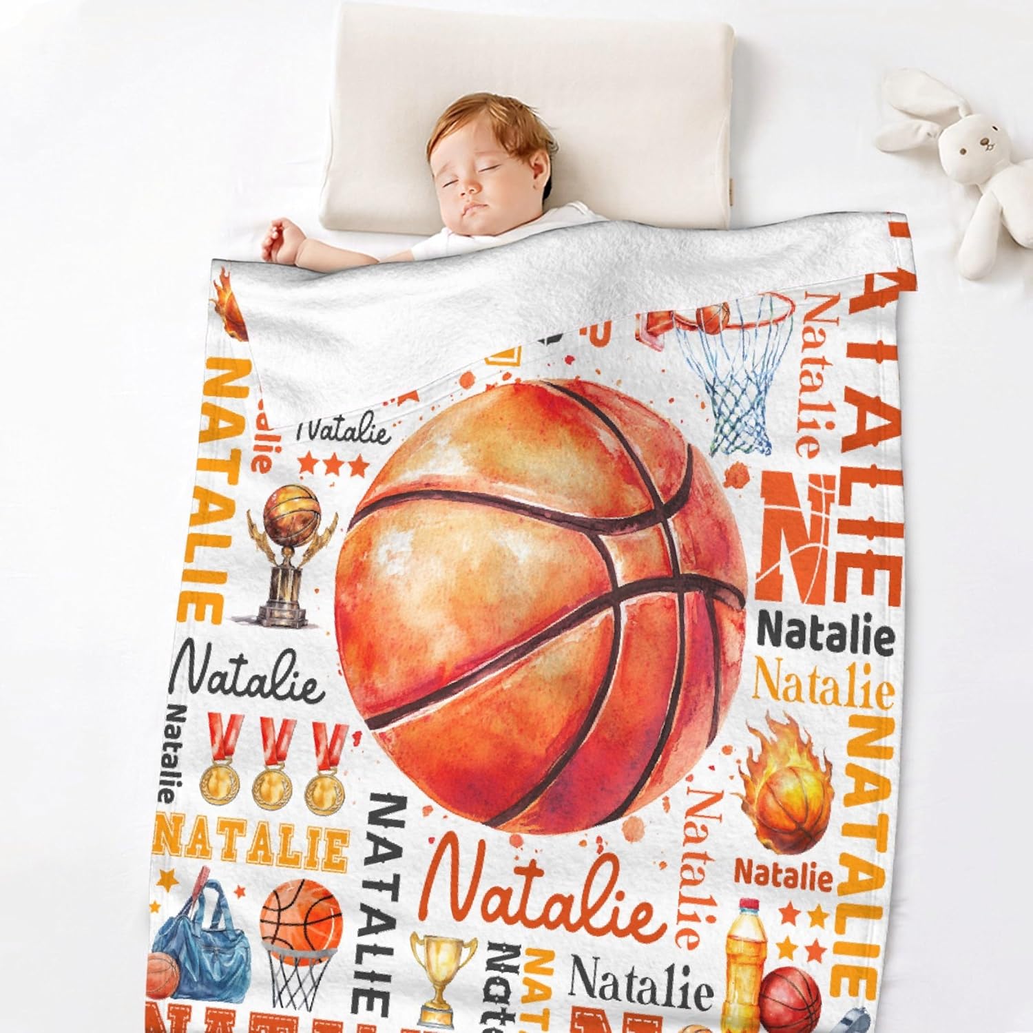 Custom Basketball Name Blanket,Personalized Basketball Baby Blanket for Toddlers Kids Nursery Stroller Crib Decor,90"x120"-King Size