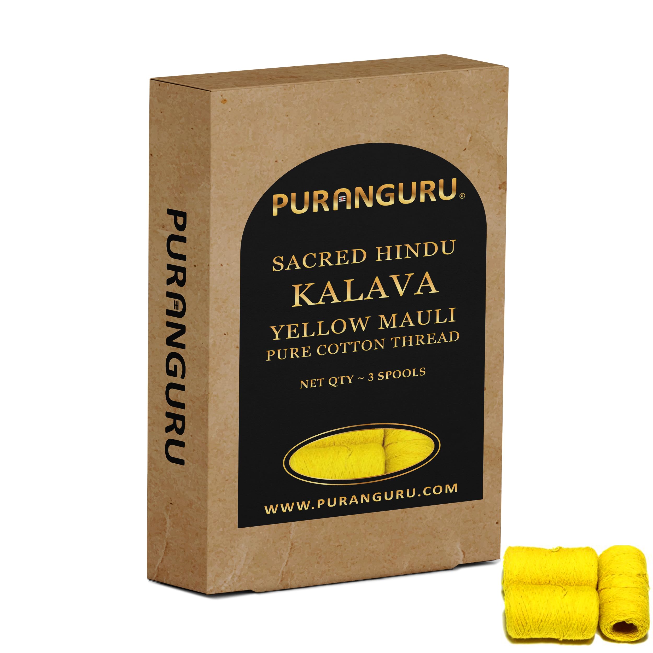 Handmade Yellow Kalava Moli Thread | 3 Spools x 50 Meters | Pure Cotton Kalawa Mauli | Religious Puja Rakhi Dhaaga | Sacred Hindu Pooja Nadachhadi Raksha Sutra | Wrist Band Laccha Roll