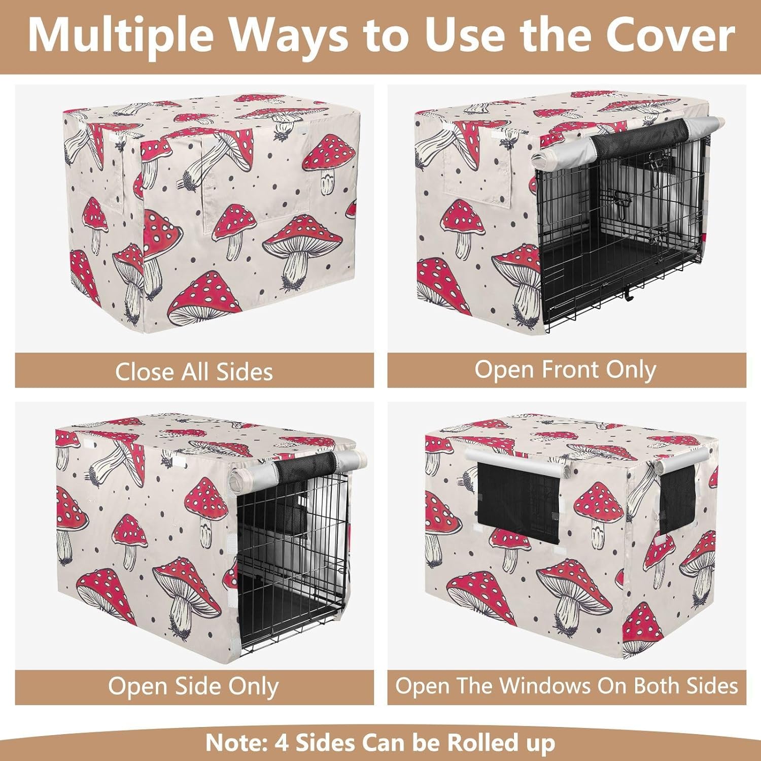 Mushrooms Dot Dog Crate Cover Universal Size Fit, Covers for Pet Cages, Large