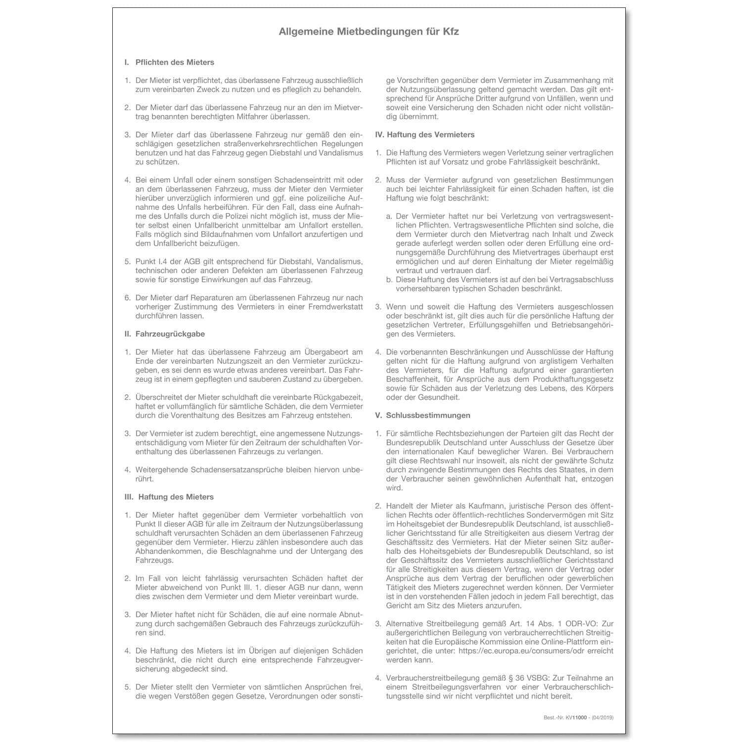 Mietverträge für Selbstfahrer 2-fach (VPE = 50 x 2 Blatt)