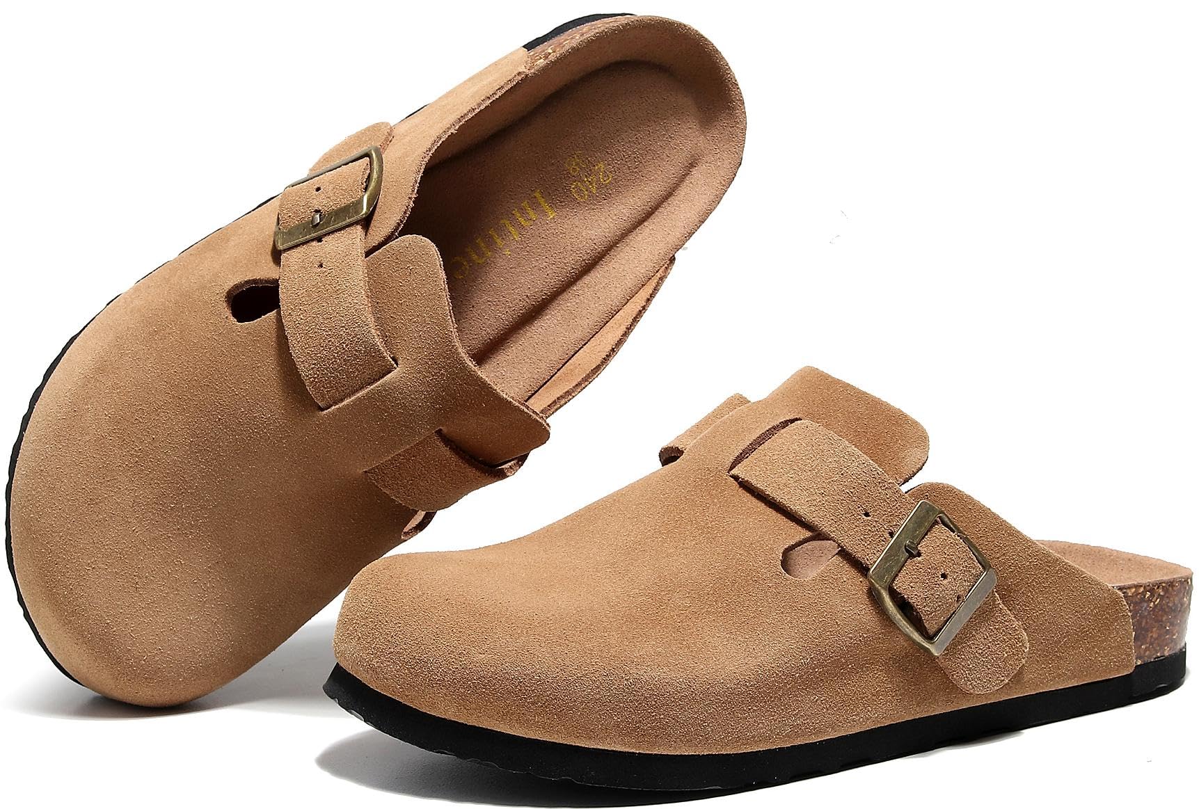 Men's and Women's Suede Clogs with Arch Support Comfortable Cork Footbed Leather Mules Versatile Potato Shoes