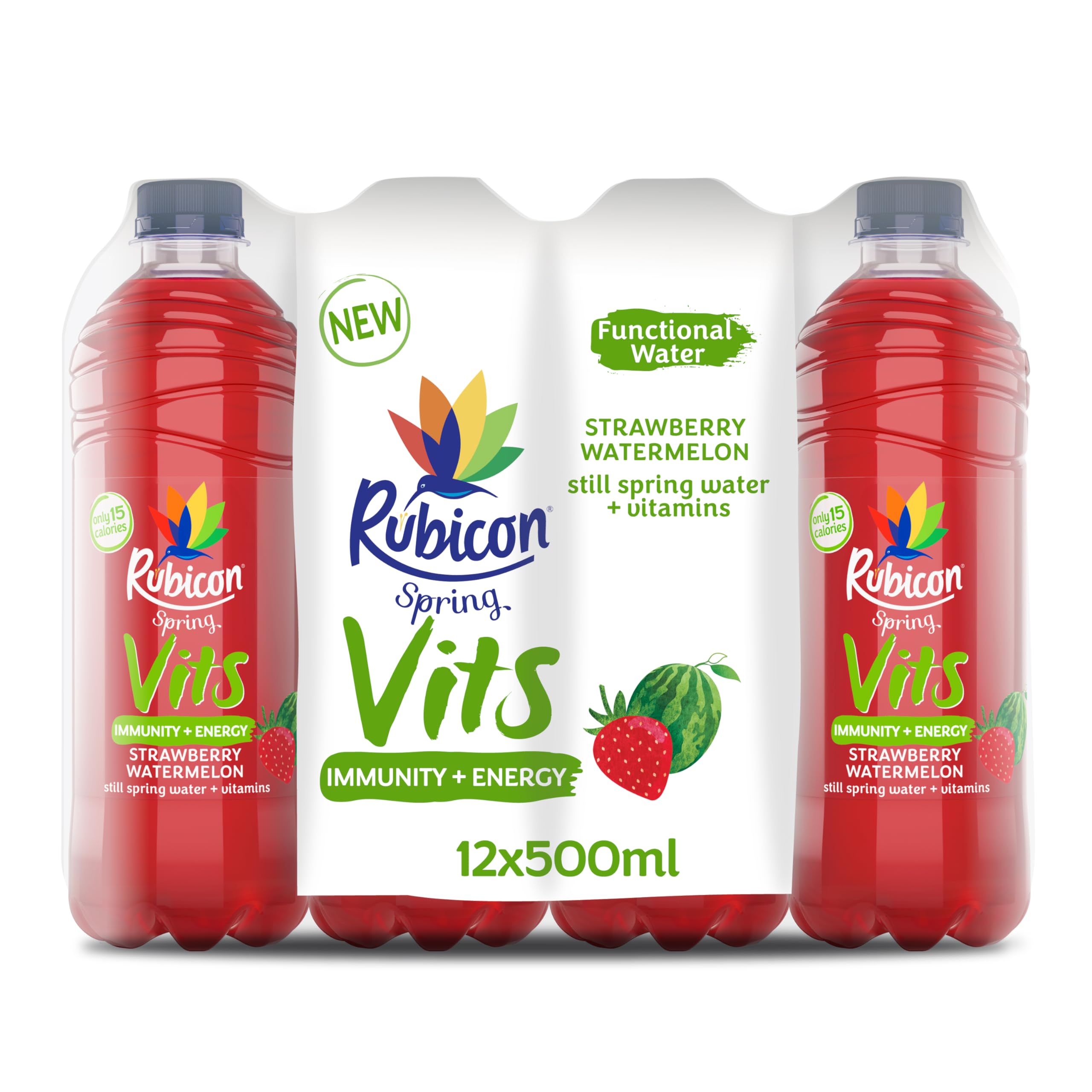 Spring Vits Strawberry Watermelon Still Vitamin Water - 15 Calories per bottle for healthy hydration - Drinks Multipack 12 x 500ml Bottles