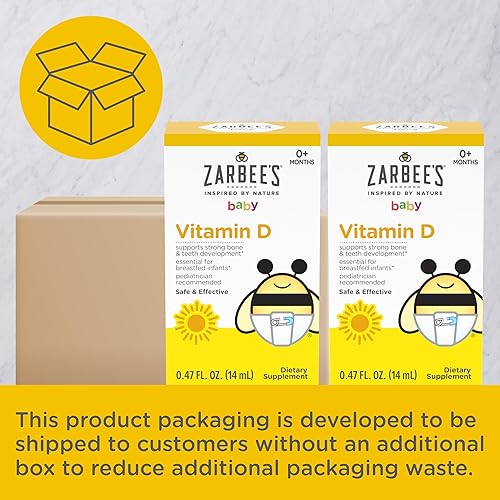 Miniatura 6 de Zarbee's Gotas de vitamina D para bebés, 400 UI (10 mcg) Suplemento líquido para bebés y niños pequeños, recién nacidos y mayores, jeringa gotera