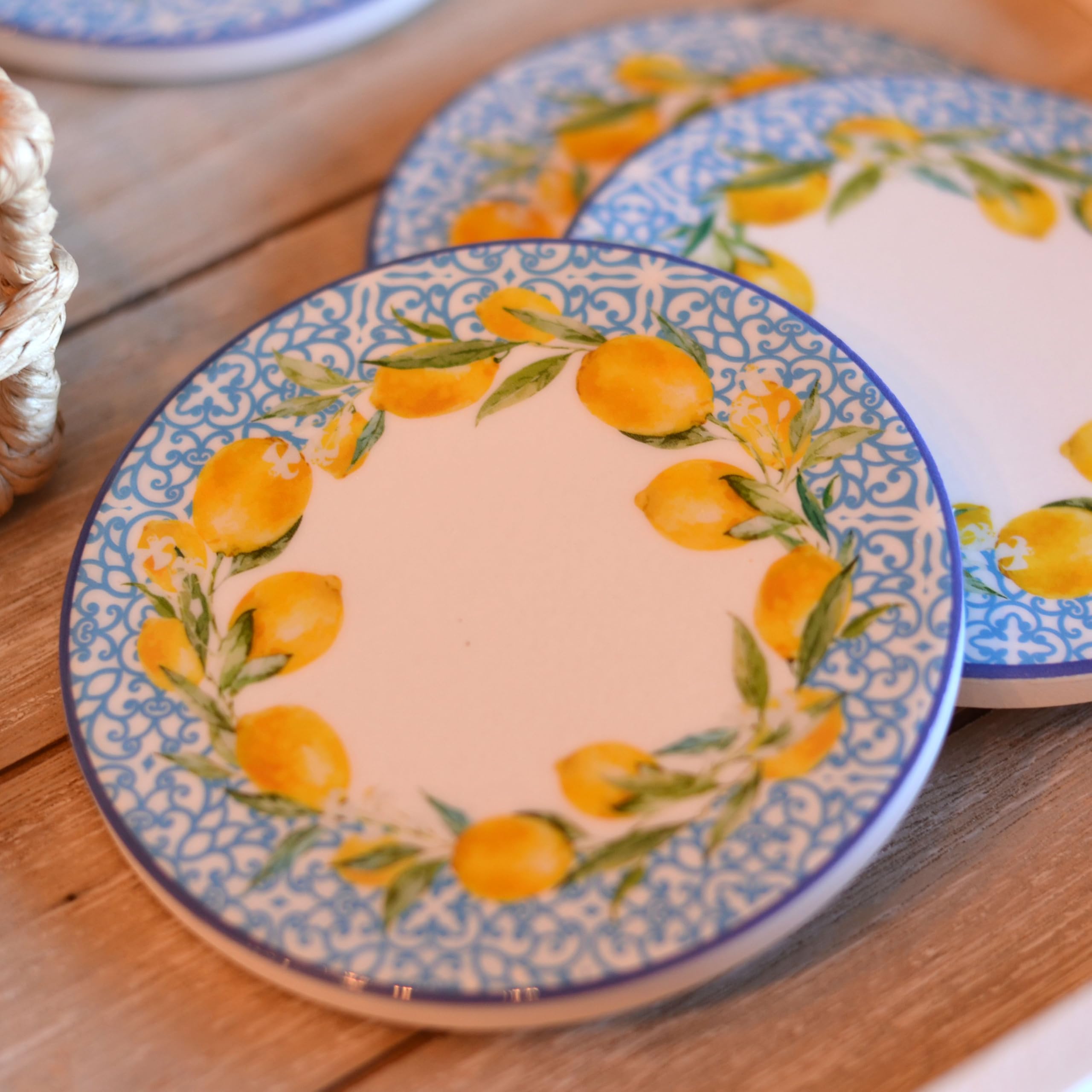 6er-Set Keramik-Untersetzer Mit Zitronen-Muster, Saugfähig + Metallhalter – Perfekte Geschenkidee Für Küche & Wohnzimmer