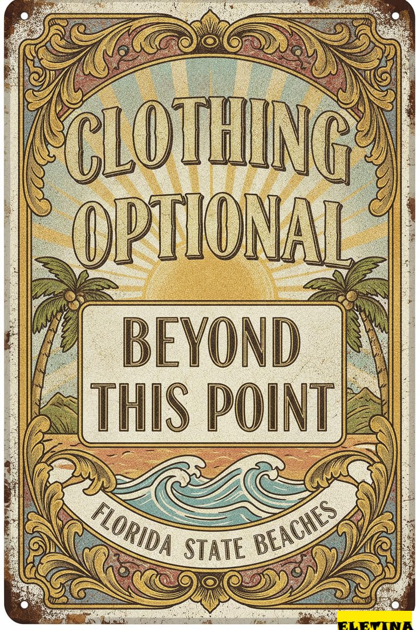 Clothing Optional Beyond Point Tin Sign, 8x12 Inch Decor