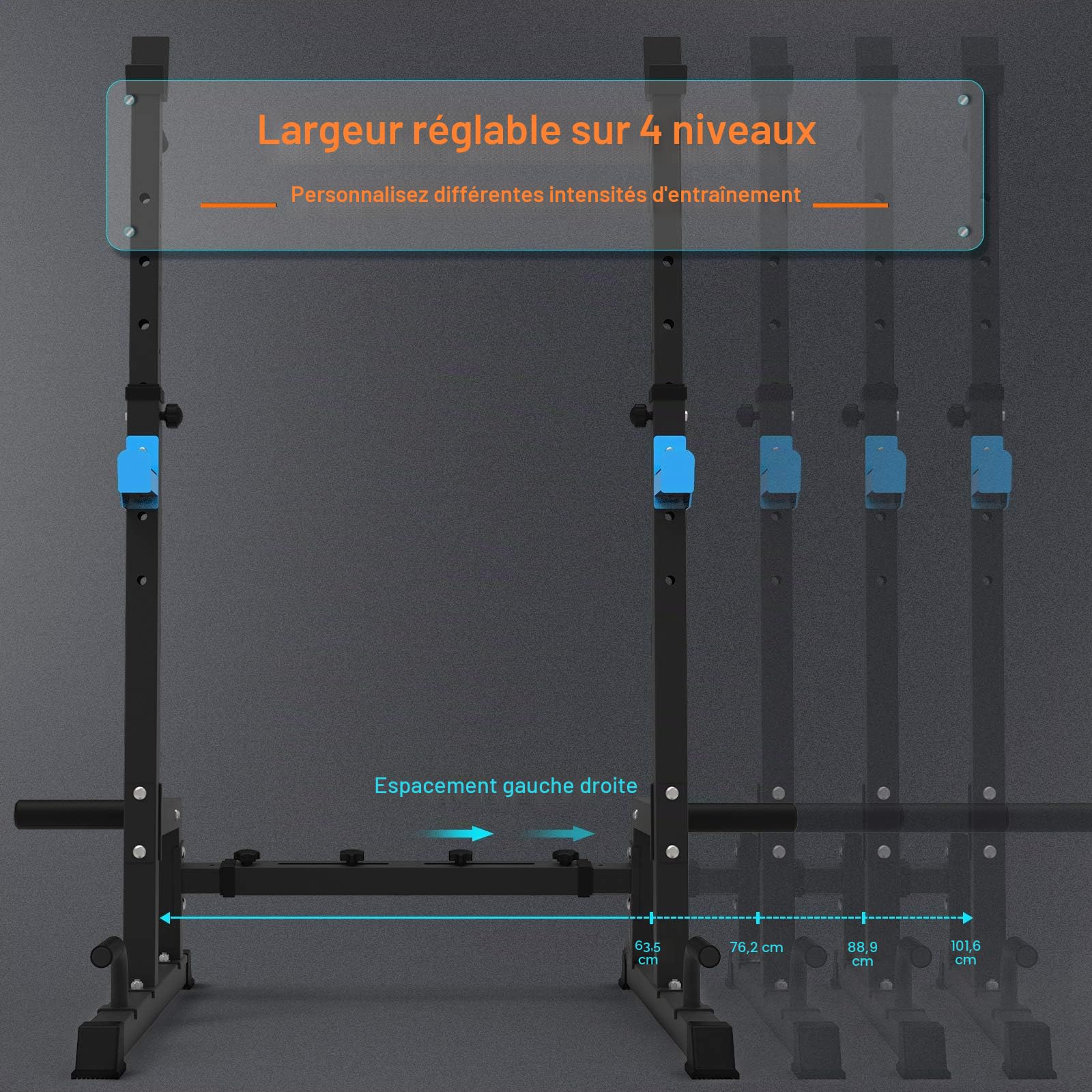 Cages de Squat Support pour Barre de Musculation Multifonction porte-haltères hauteur règlable Manivelle à barre parallèle gymnase à la maison