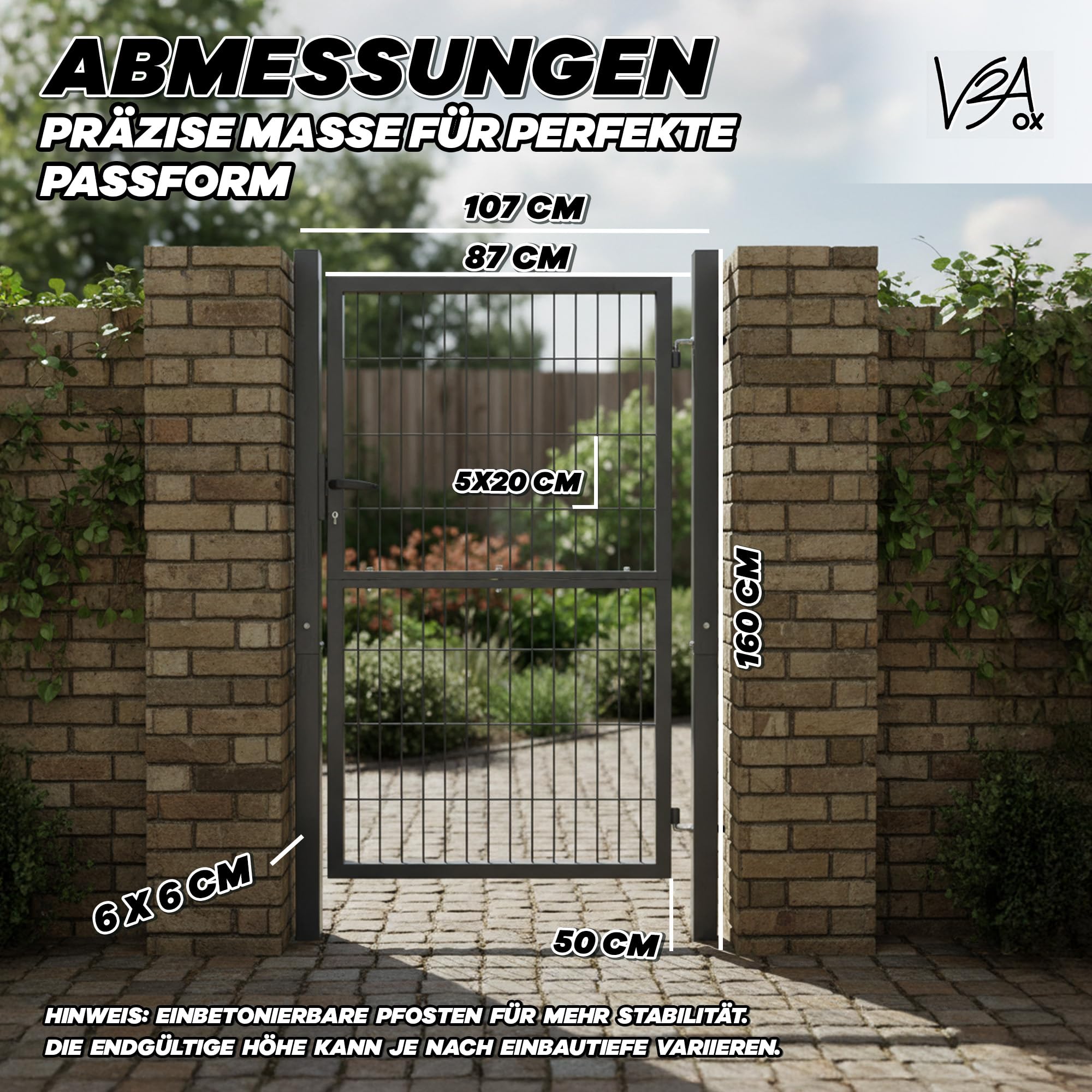 Gartentor Tor für Gartenzaun Zaun 160 cm hoch Gartentür aus Metall für Stabmattenzaun Abschließbar inkl. Pfosten Anthrazit