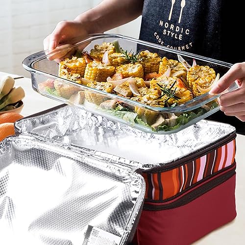 Miniatura 4 de MIER Cazuela doble aislada para almuerzo térmico para fiestas de comida, picnic, playa, se adapta a cazuela de 9 x 13 pulgadas, expandible por