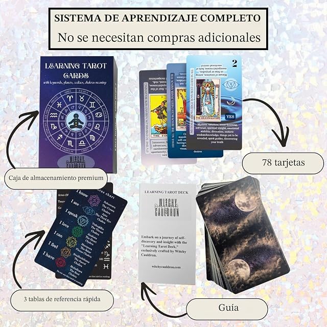 Foto 8 de 8 de Witchy Cauldron Cartas de Tarot para Principiantes con Significados (Inglés)