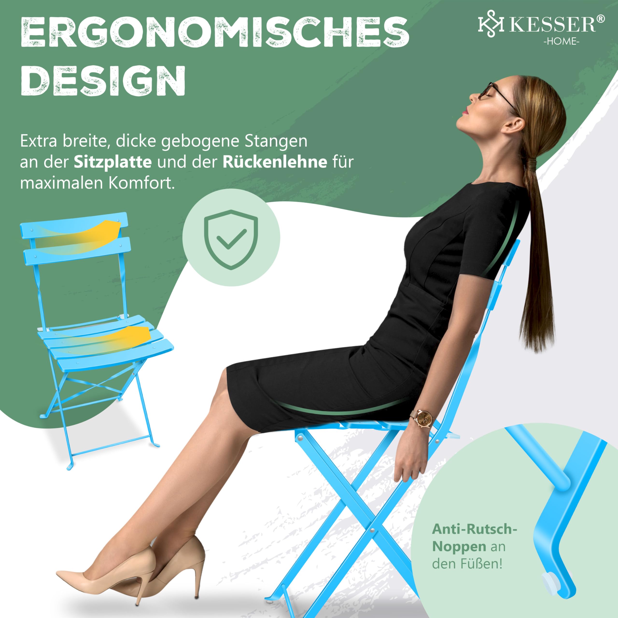 KESSER® Juego de Muebles de Jardín de 3 Piezas con 2 Sillas Plegables, Juego de Muebles de Balcón, Mesa de Metal