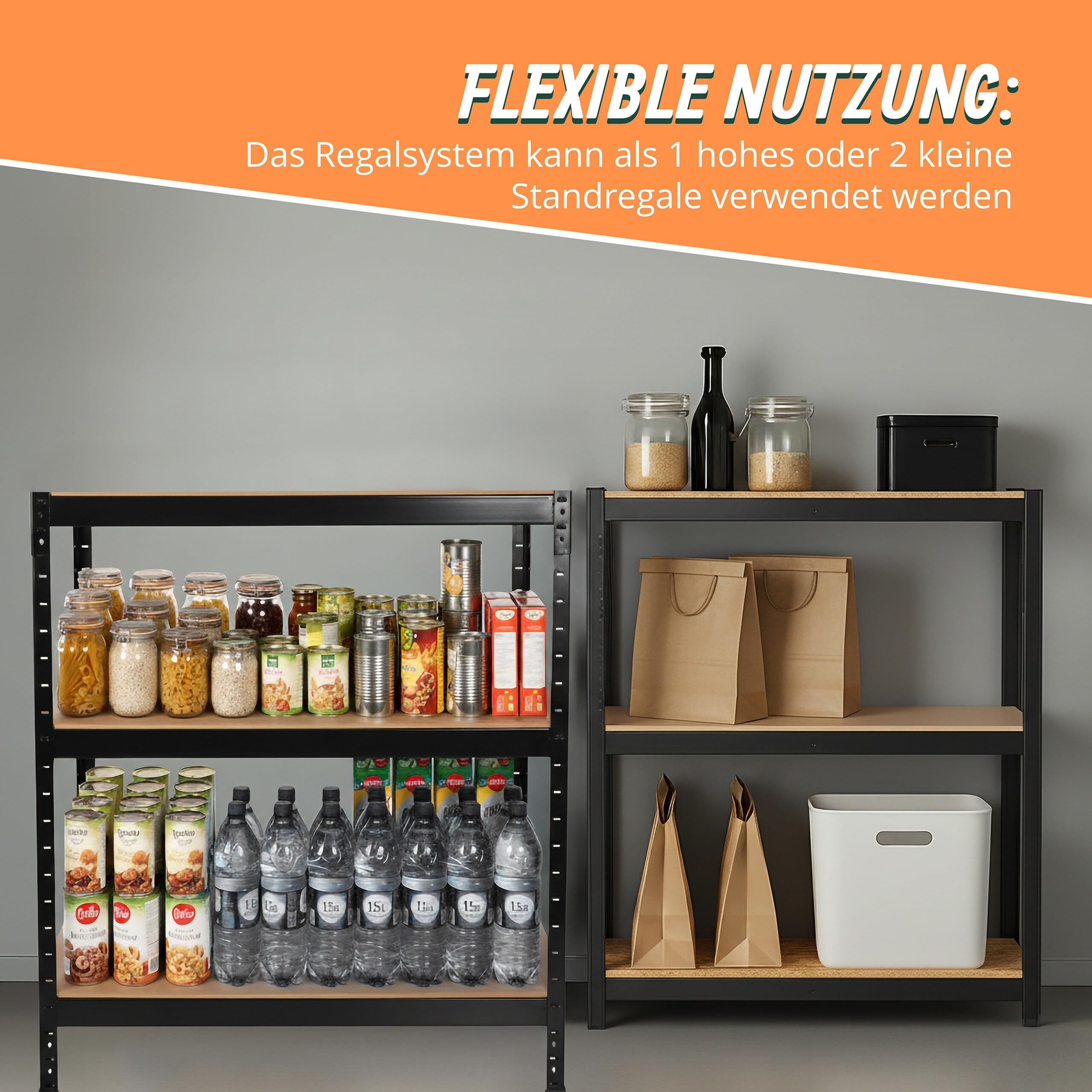 Relaxdays Schwerlastregal mit Werkbank, 500 kg, 5 Ebenen, HxBxT: 180 x 100 x 60 cm, MDF & Stahl, Werkstattregal, schwarz
