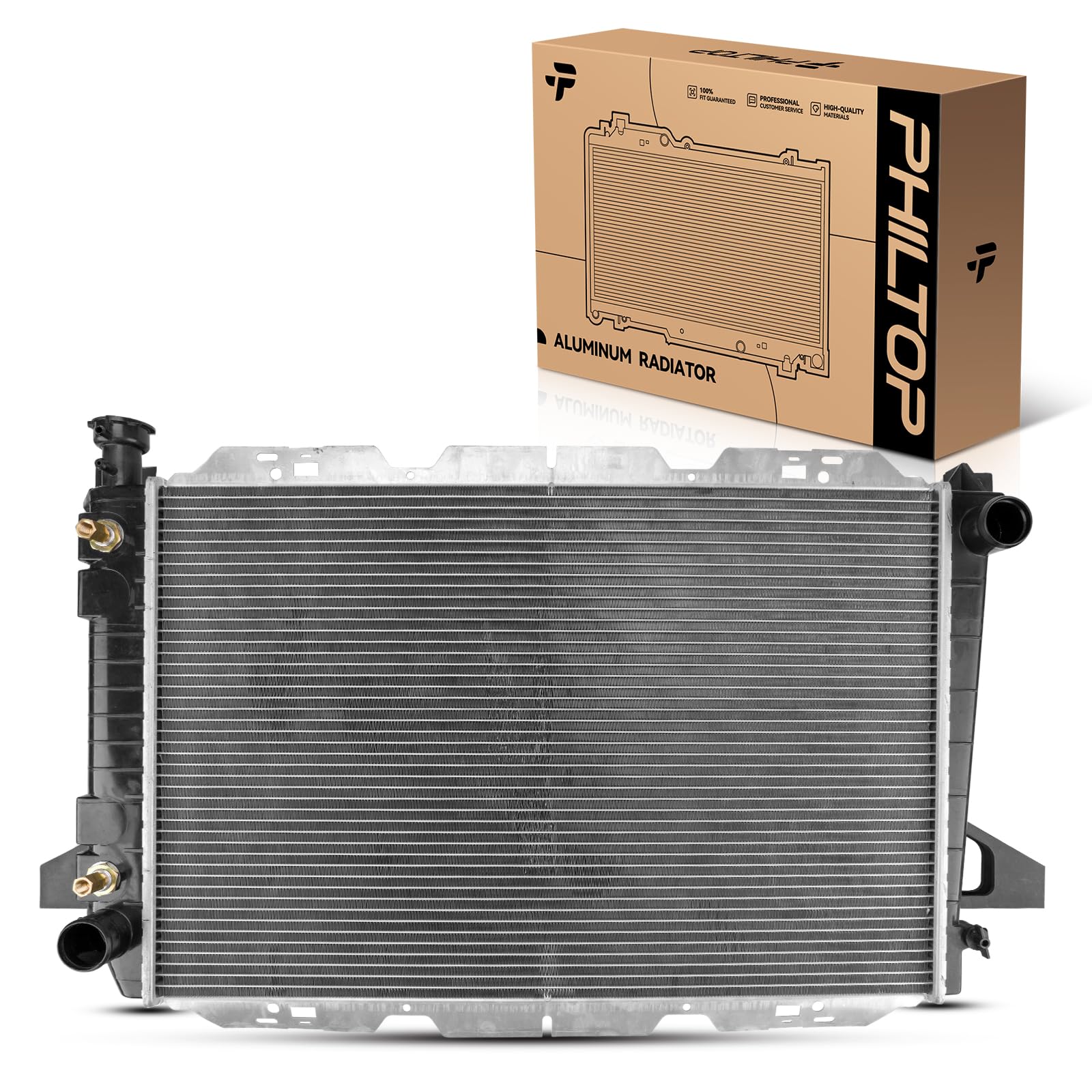 PHILTOP Core Radiator Compatible with 85-96 F150 5.0L, 85-96 F250 7.5L, 89-96 F150 5.8L,F350 7.5L, 89-96 F250 5.8L,Bronco, Motorhome Chassis TOC Included(Replaces OEM 2 Row Core; w/ 2-3/8 in.)