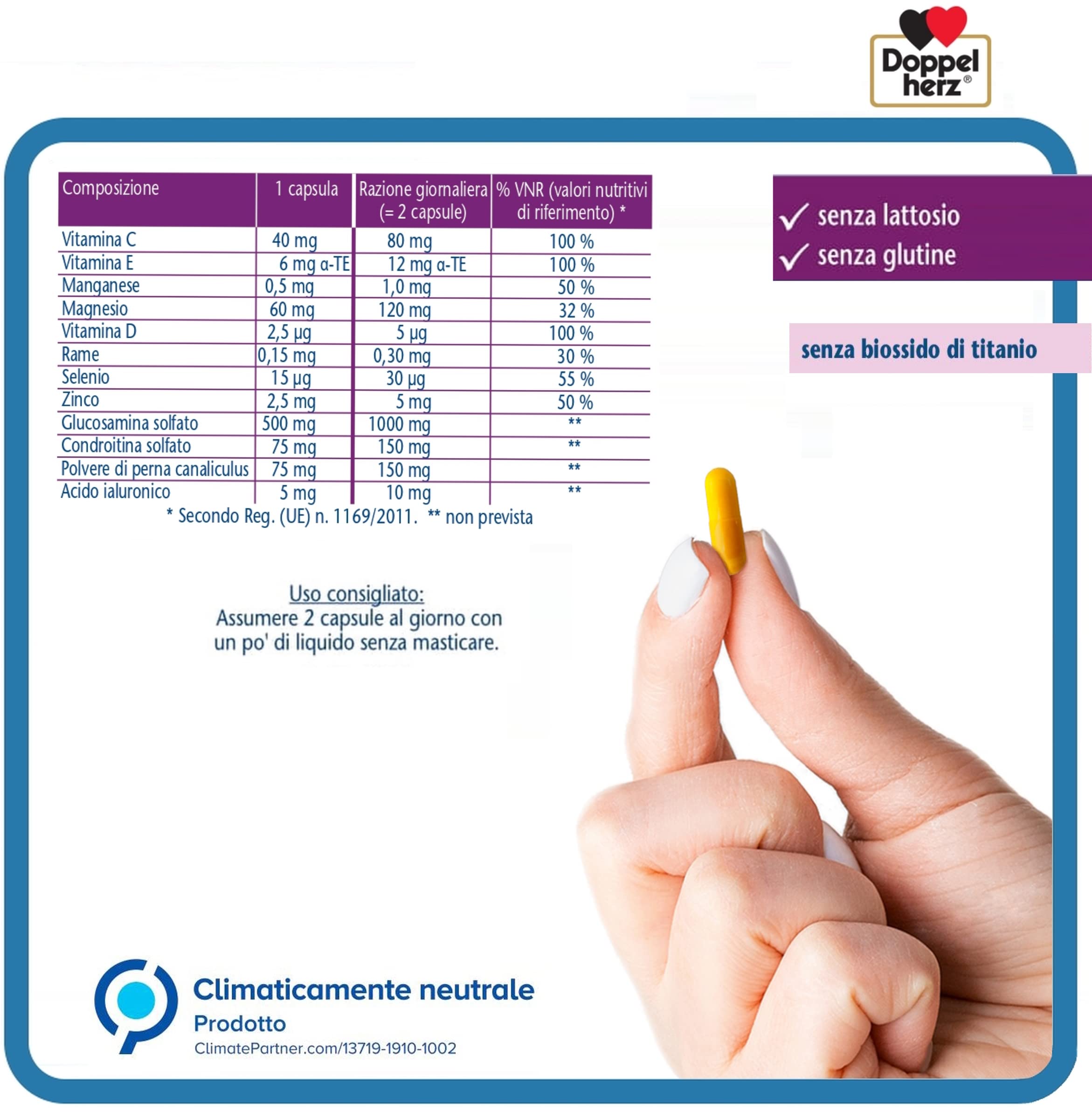 Glucosamina 1000 + Condroitina + Acido Ialuronico & Perna Canaliculus - 40 Capsule - Integratore Articolazioni e Cartilagini - Doppelherz