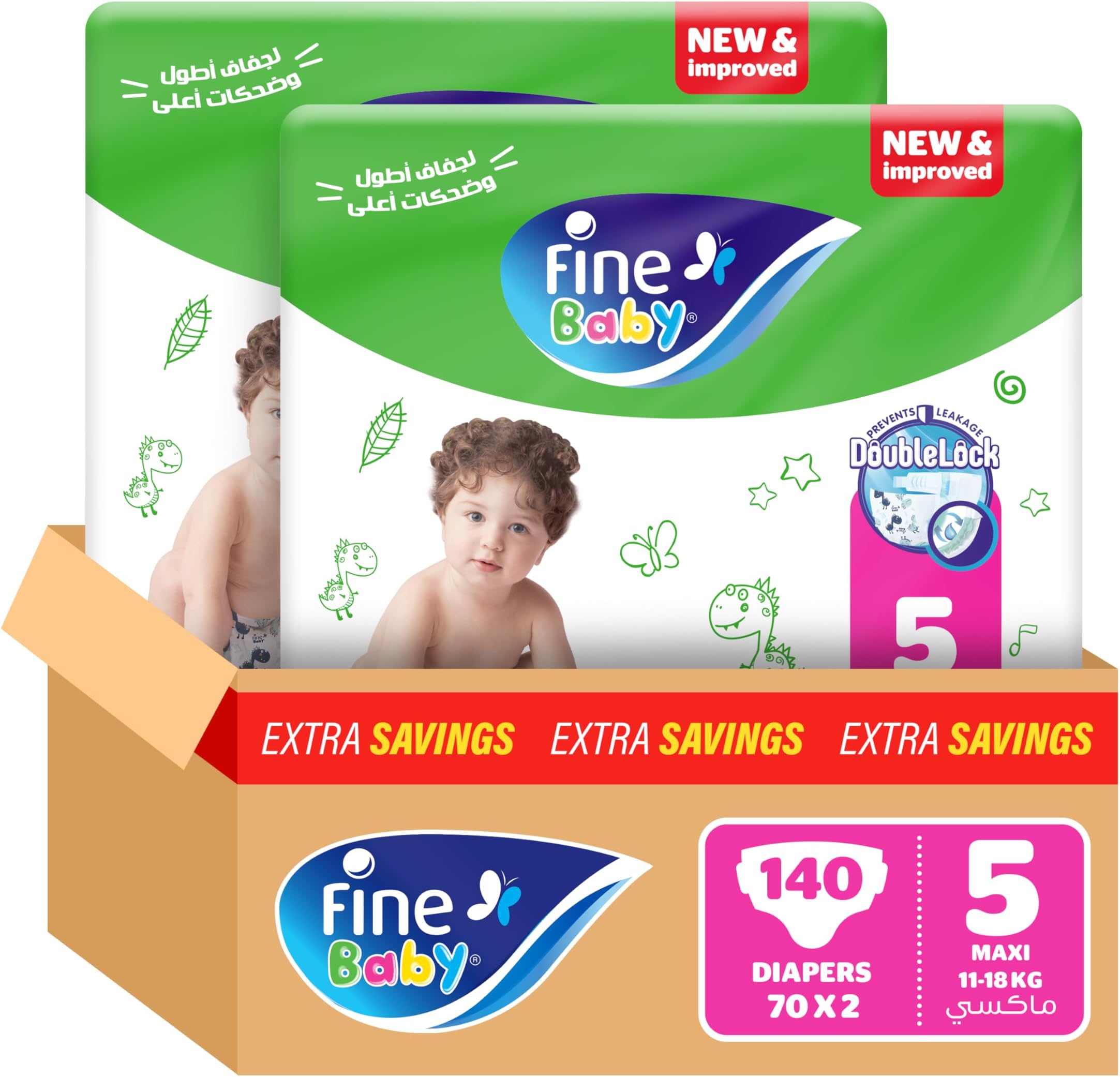 Fine Baby Diapers, Size 5, Maxi, 11-18 kg, 140 Diaper