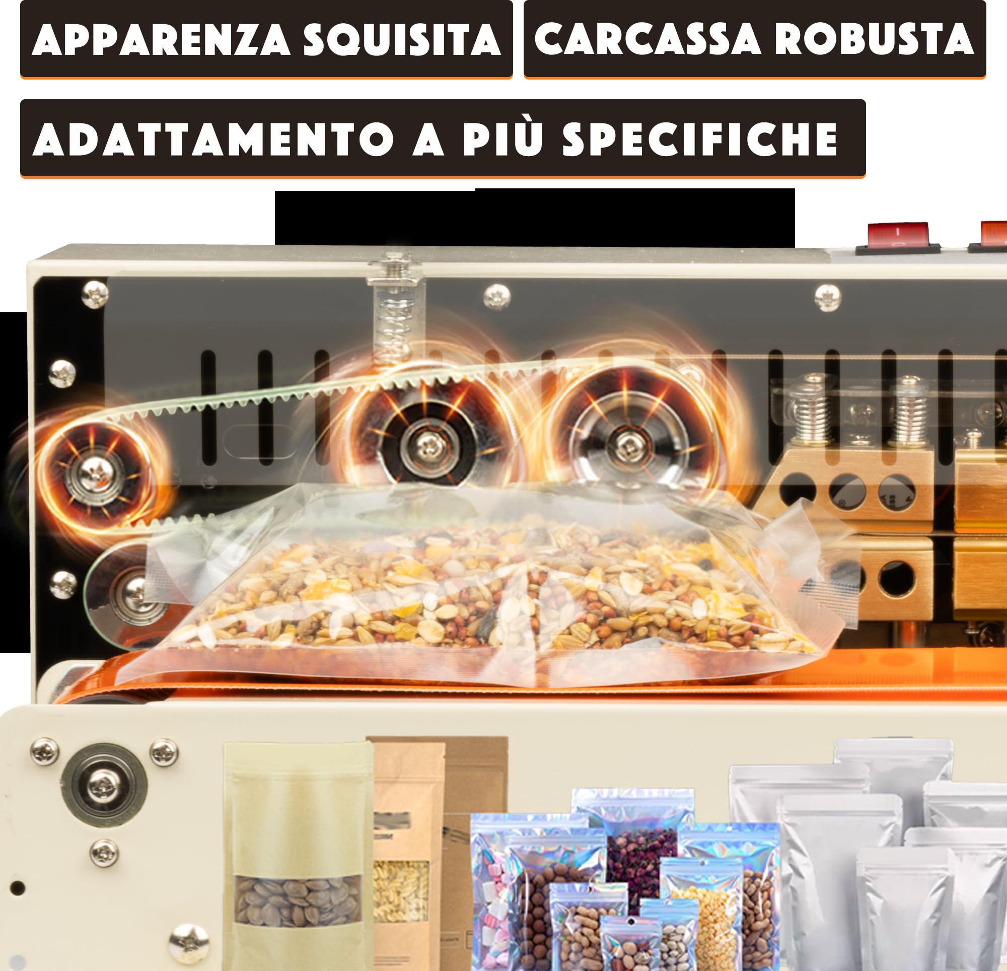 U.S. Solid Sigillatrice automatica a nastro continuo orizzontale da tavolo – Per sacchetti in PVC, spessore 0,02-0,8 mm, controllo digitale della temperatura e codifica a timbro