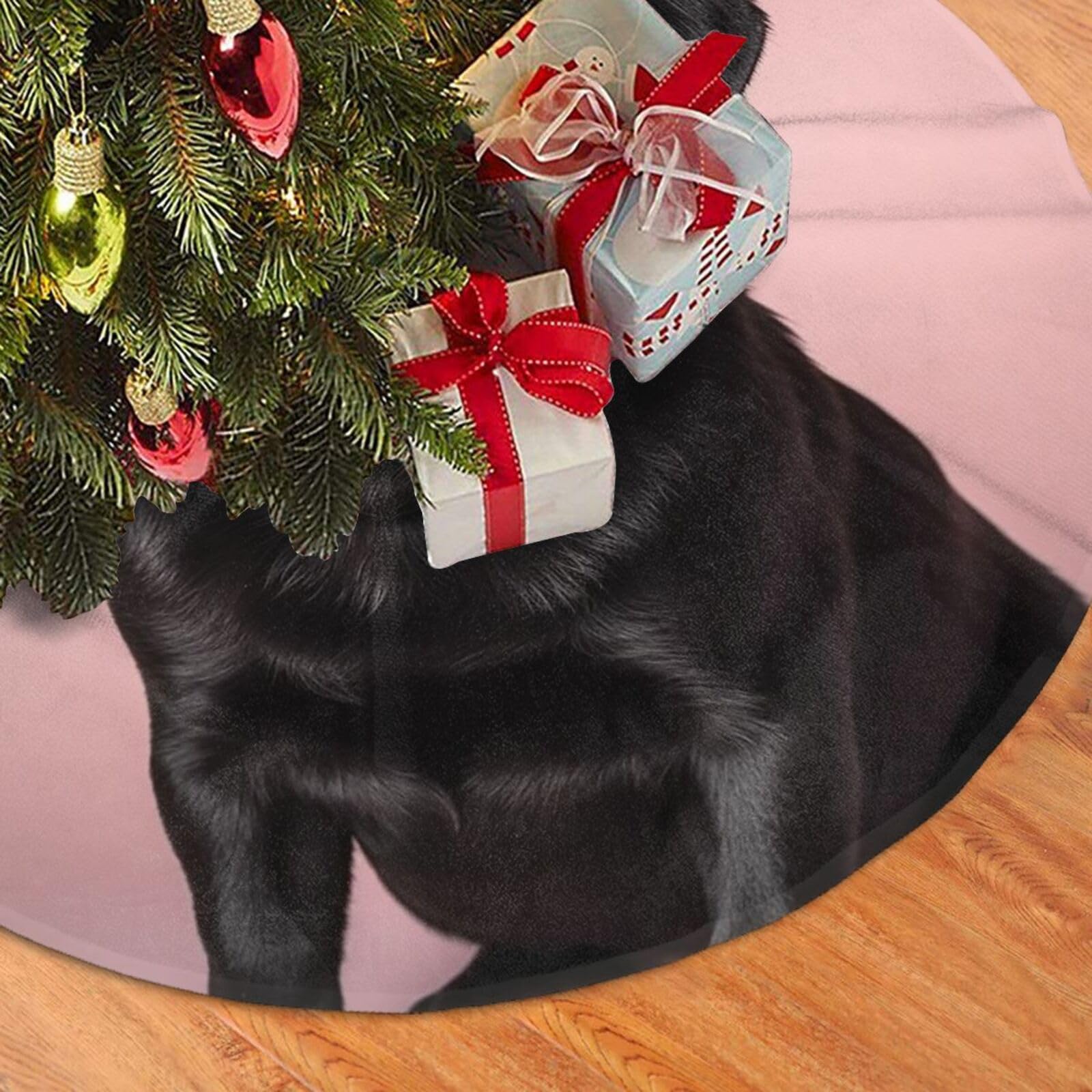 Fodpand Black Cute Pug Christmas Tree Skirt 36" Velvet Xmas Tree Skirt Mat Rustic Christmas Tree Mat Cover Winter Xmas Tree Collar For Indoor Outdoor Christmas Decorations