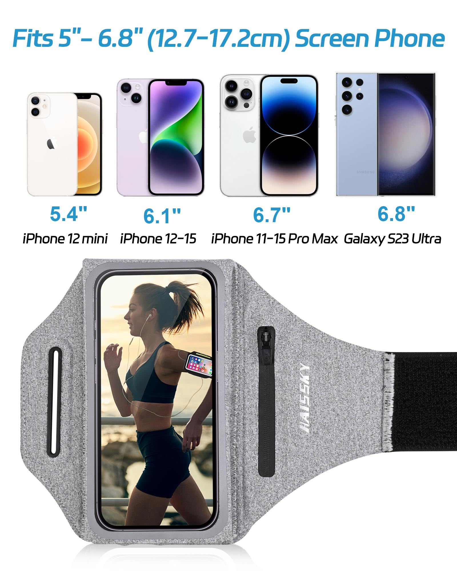 Borsa da 6,8 '' Porta Telefono Corsa per Auricolari, Razobws Cintura del Braccio del Telefono Cellulare per iPhone 15 14 13 12 12 Galaxy, Porta Cellulare Corsa con Cinghia Tascabile per Auricolare