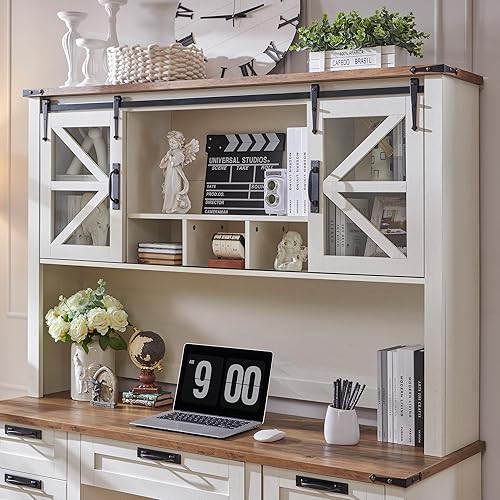 Miniatura 3 de RedLemon Escritorio estilo granja de 60 pulgadas con estantería superior, escritorio ejecutivo de madera para oficina en casa con cajón, estación de