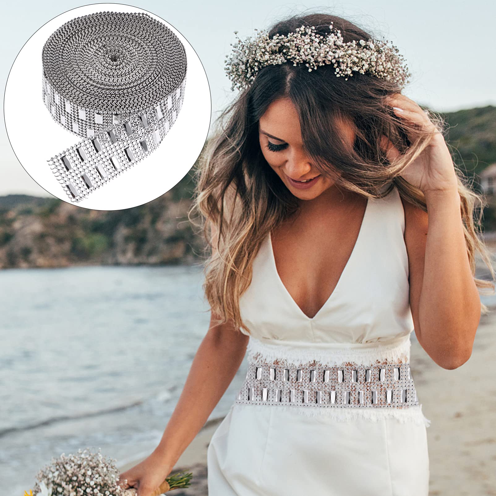 1 Rolle Bänder Bling Banding Bouquet Trim Gürtel Kristall Kleidung Handwerk DIY Applikation Reihe Dusche Schöne Funkelnde Strass Silber Kunstband Party Nähen Hochzeit Acryl